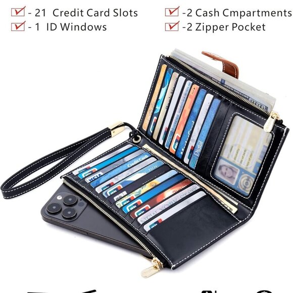 Women's Genuine Leather Wallet RFID Blocking Credit Card Holder Zipper Purse Cel - Picture 3 of 6